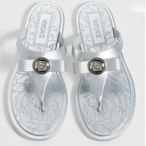 Authentic Versace Metallic Silver Bow Sandals